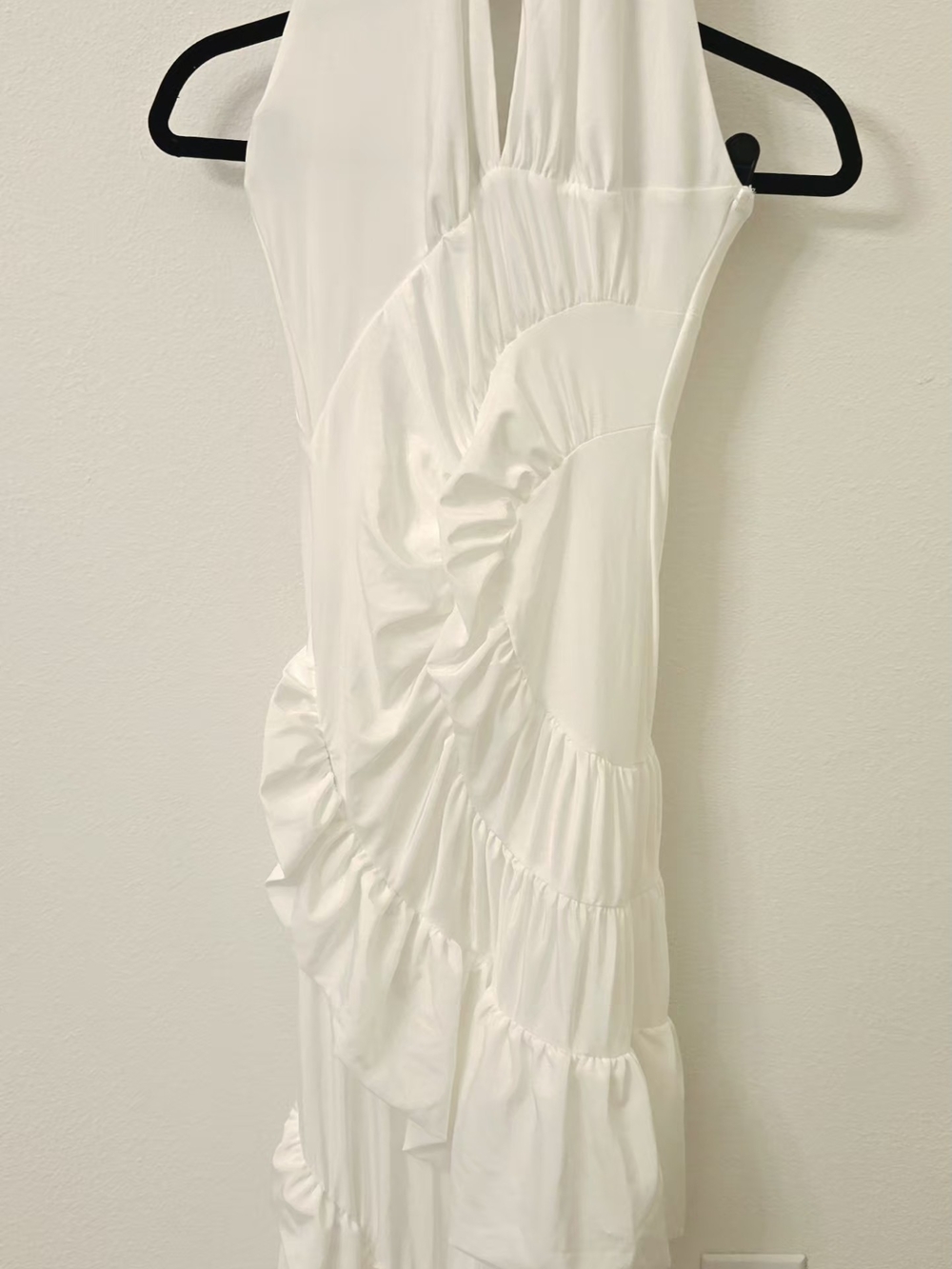 Asymmetric One-Shoulder White Ruffled Maxi Dress - Picture 4 of 5